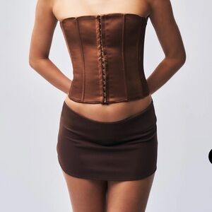 DANIELLE GUIZIO Micro Mini Stretch Skirt in Brown